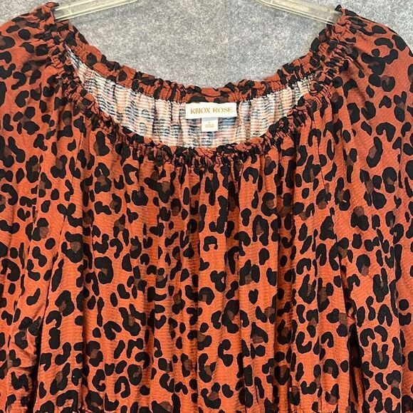 KNOX ROSE Dress Size Large Smocked Elastic Waist Animal Print Rust Large Fall - Picture 4 of 14